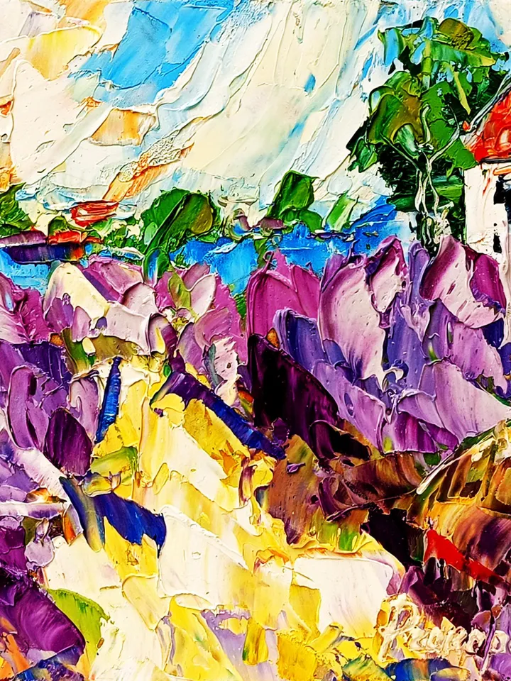Lavender Painting Honeybee Original Art Floral Impasto Oil Painting Flowers Artwork 6x6 by ArtProkopaloSv