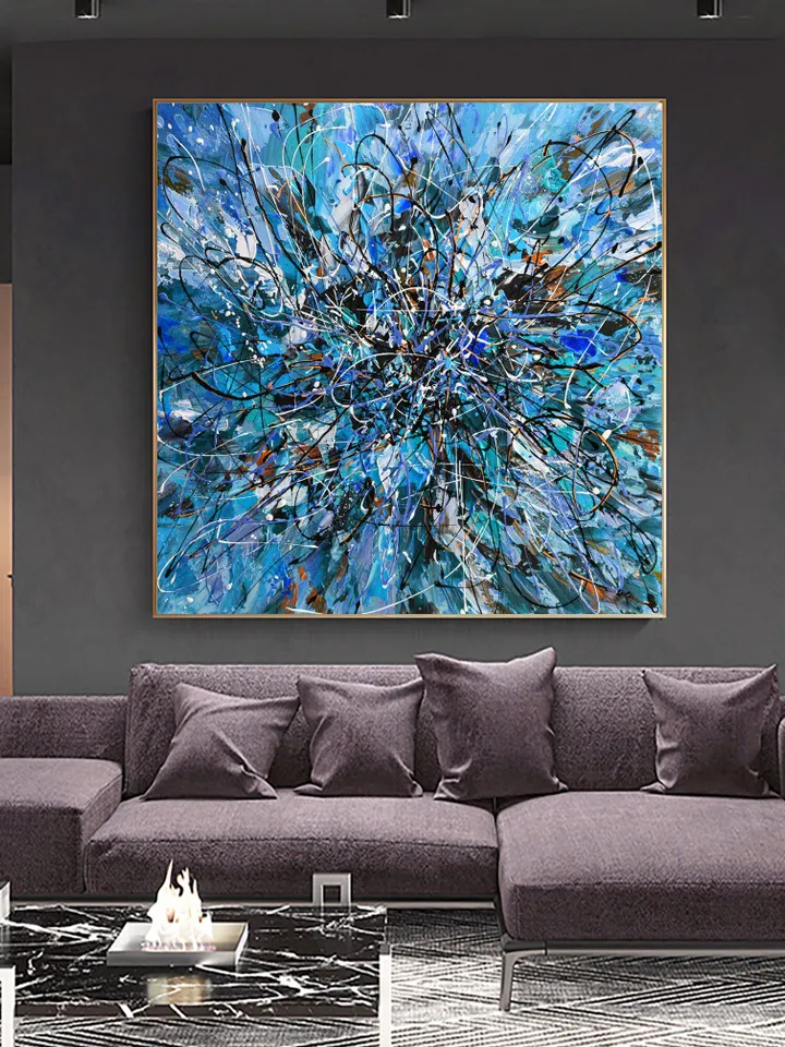 Original Abstract Acrylic Painting on Canvas, Large Wall Art, Boho Decor, Bule Painting, Modern Art, Office or Living room Decor, Home Decor