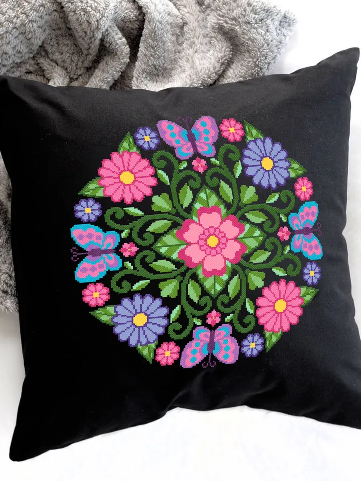 Floral mandala cross stitch pattern PDF download Mandala butterfly cross stitch chart, Summer mandala ornament for hand embroidery PDF #M149