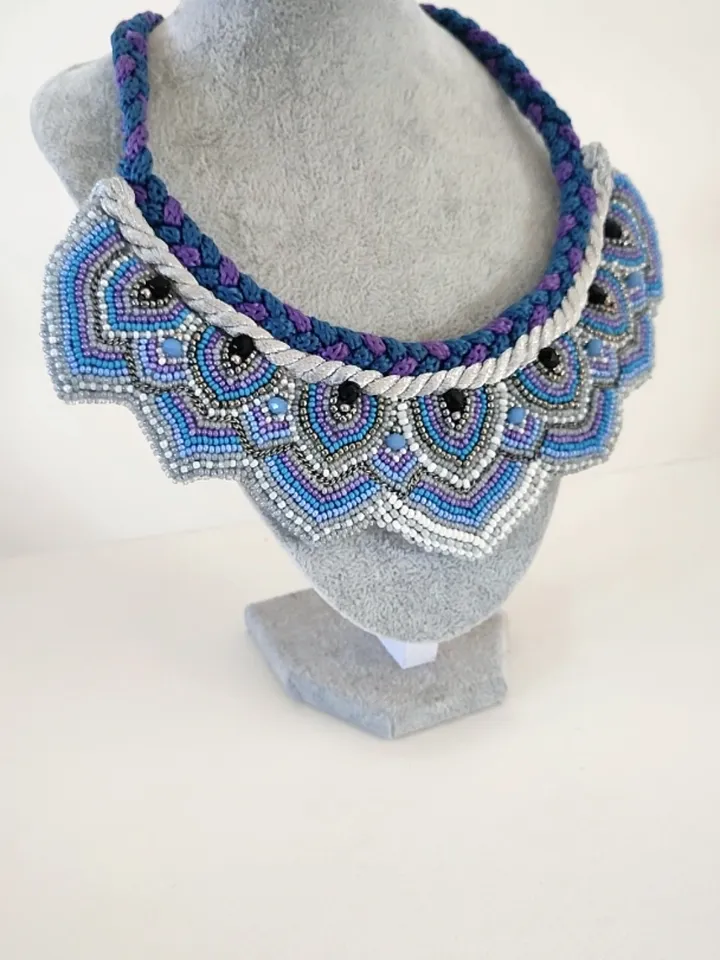 Crown Headdress Necklace Beaded Lilac Boho Eclectic Oriental Queen Style