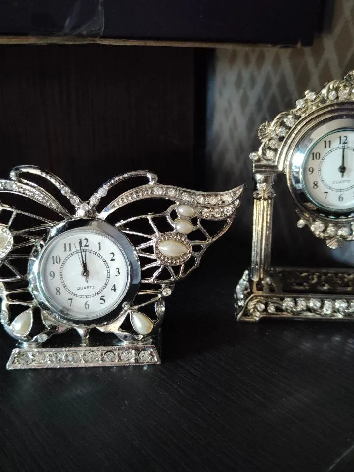 Miniature boudoir clocks,Vintage clock,quartz watch,Butterflyco style,metal watches,watches for collection,antique watch,clockwork hook