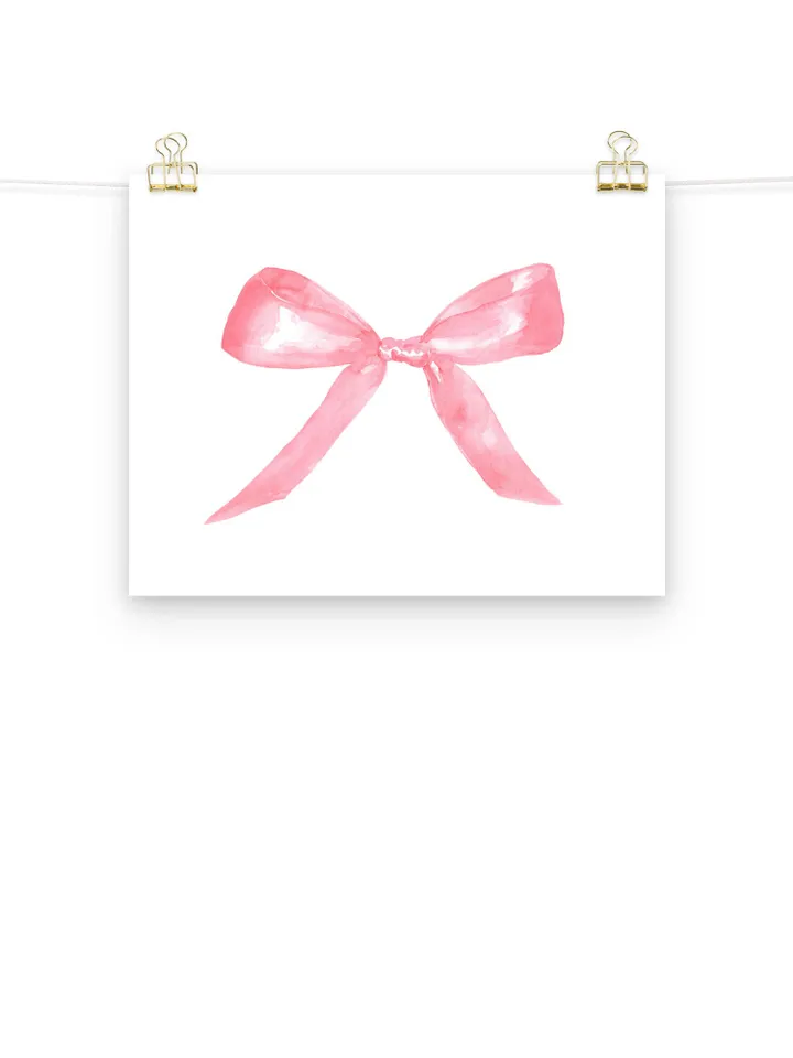 Pink Bow Watercolor Painting Wall Art Print, Baby Girl Gift, Bow Wall Art, Newborn Girl, Pink and White,Pink Chinoiserie Print, Giclee Print