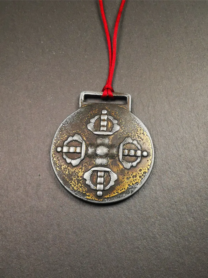 Gandhanra Vintage Tibetan Buddhist Amulet,Melong Mirror, SIPAHO(srid pa ho),Jiugong Bagua Badge,made of Copper,Couple Set of 2 Badges