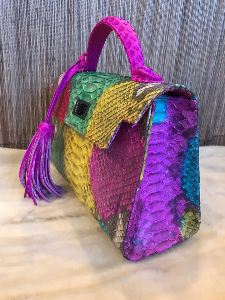 Top handle multicoloured classy genuine python skin bag | exotic leather bags | Elegant women purse | snake skin bag | designer leather bag