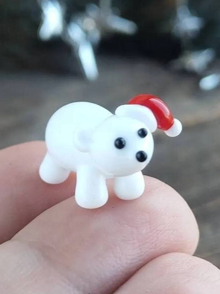 Glass figurines Polar Bear figurine Glass bear Miniature bear Tiny glass animals Blown glass art Terrarium figurines Dollhouse figurines