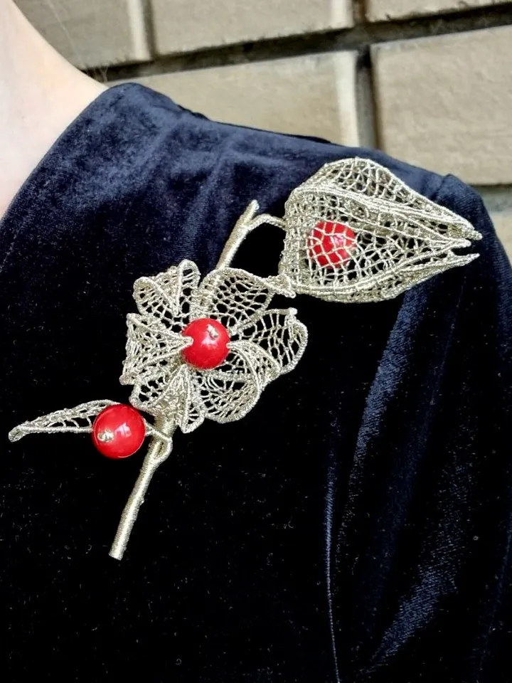 Golden Lace Physalis Brooch