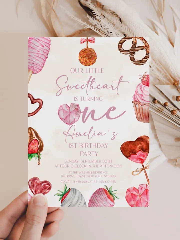 Valentine 1st Birthday Invitation Sweetheart 1st Birthday Sweet Treats Baby Birthday Invitation; Valentines Day Party