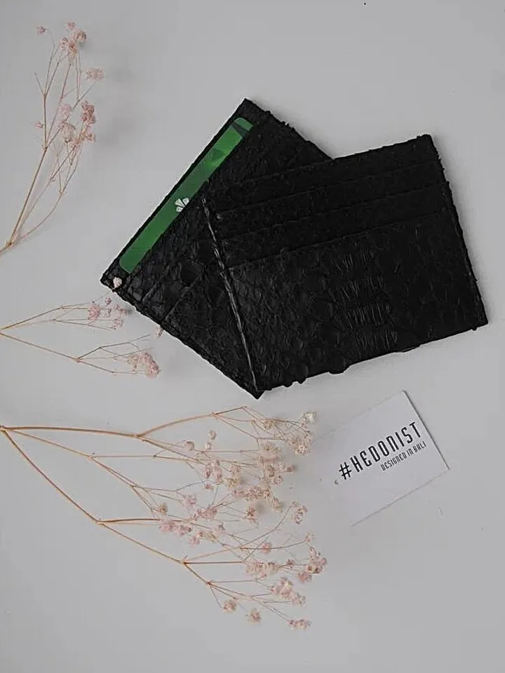 Genuine python skin creditcards holder/business cads holder black color unisex wallet small, gift idea exotic leather python skin