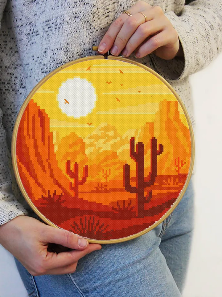 Nature cross stitch pattern download PDF Desert landscape cross stitch chart National park embroidery PDF Desert plant cross stitch #L24