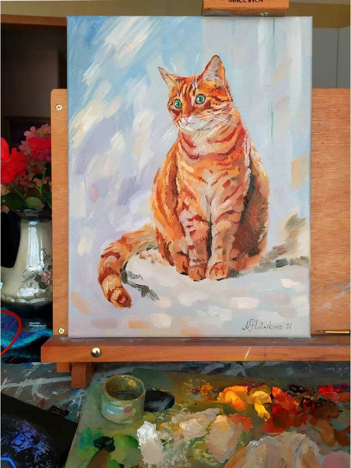 Red Cat painting oil Tabby Cat Original Art Ginger Cat Artwork fine art Animal canvas art by Natalia Plotnikova
