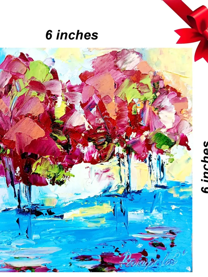 Sakura Tree Painting Original Art Impasto Oil Painting 6x6 Modern Impressionist art Abstract Flower Sakura Tree Cherry Blossom