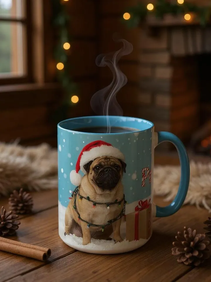Ceramic Coffee Mug Festive Dog Themed Happy Pawlidays Pet Lover Gift Cup, Christmas Winter Beverages, Holiday Decor, Dog Mom, 11,15oz
