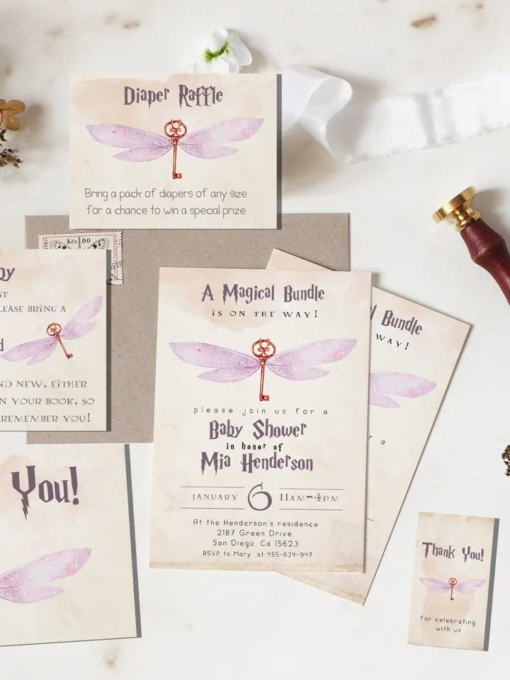 Wizard Baby Shower Invitation; Magic School Baby Schower kit template; A Magical Bundle on the Way; Magic School Invite Pack editable canva