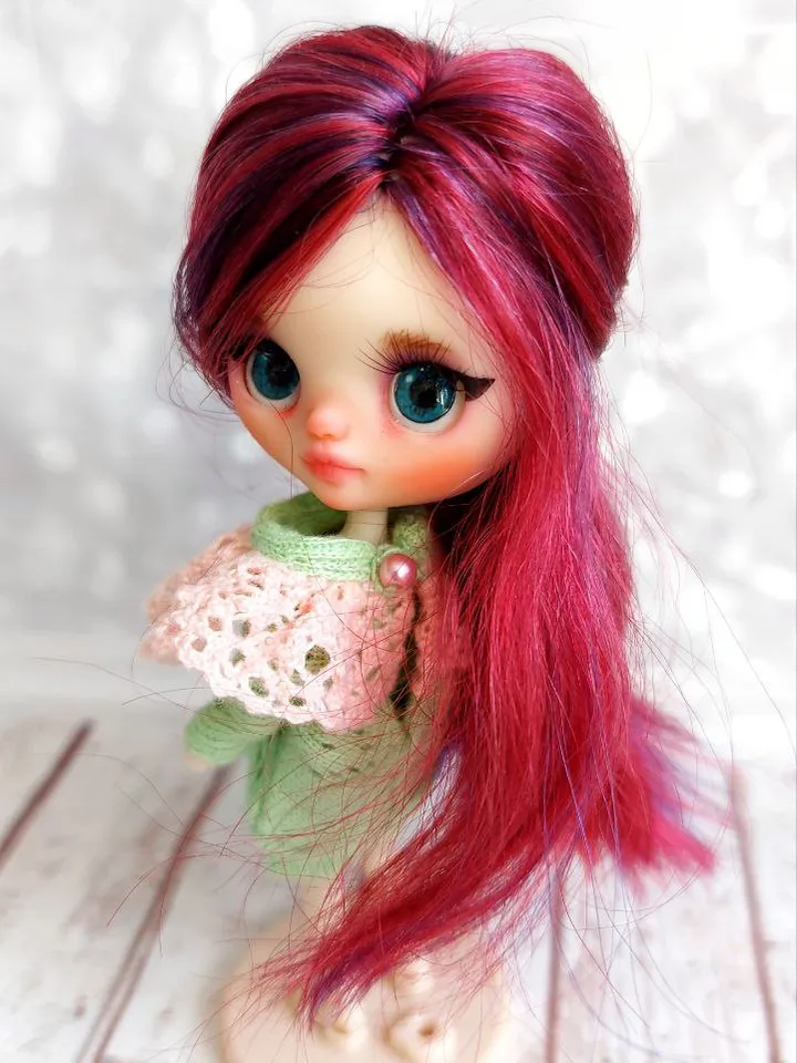 Reserve for Lori. Delicate and sweet Petite Blythe doll with unusual hair and beautiful eyes.