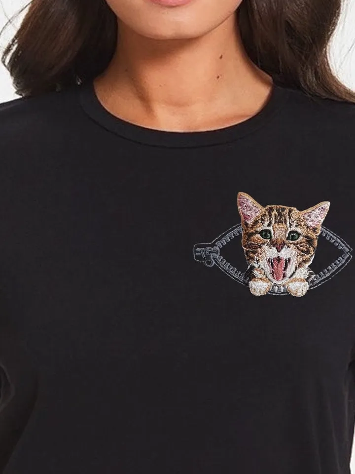 Kitten in a zipper pocket Miniature realistic machine embroidery design Pet design kitten realistic pattern cat embroidery motif