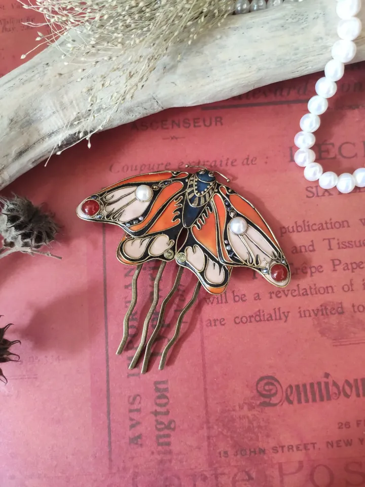 Large Orange Monarch Butterfly pin,Large Butterfly hairpin,summer hairpin