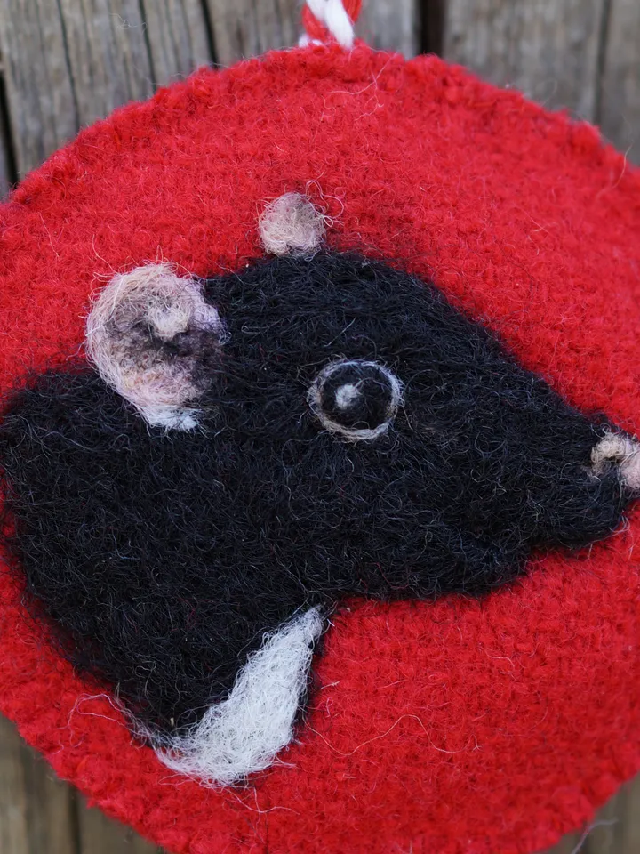 rat Christmas ornament, pet portrait, black and white rat, needle felted rat, made to order