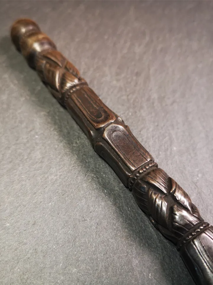 Gandhanra Handmade Tibetan Buddhist Ritual Implement - Kila -Dorje Phurba,Black Manjusri Sword,Made of Cold Iron inlaid with Copper, 9"