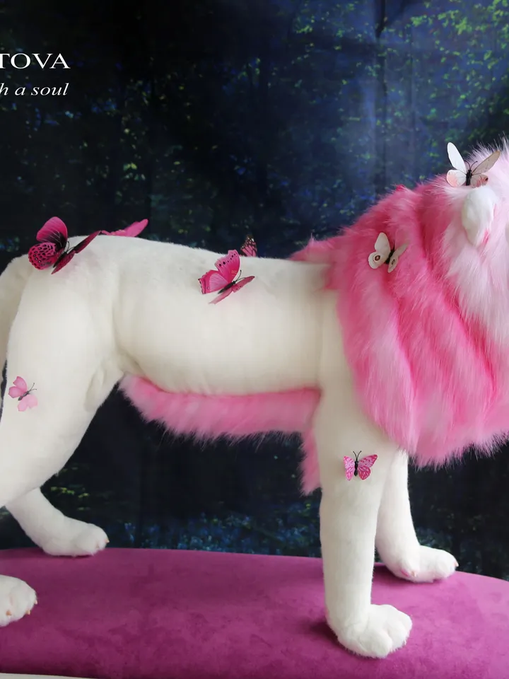 Lion Cupid realistic plush animals. Ooak toy. Pink Lion stuffed toy