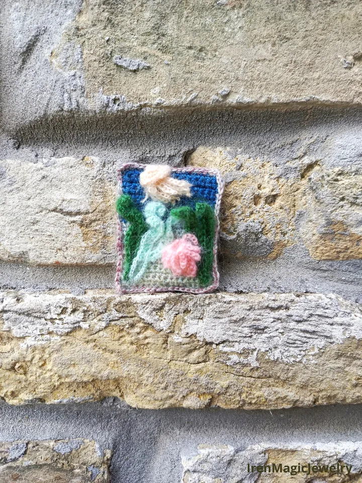 Handmade Sea Life Brooch with Mohair Yarn and Embroidery