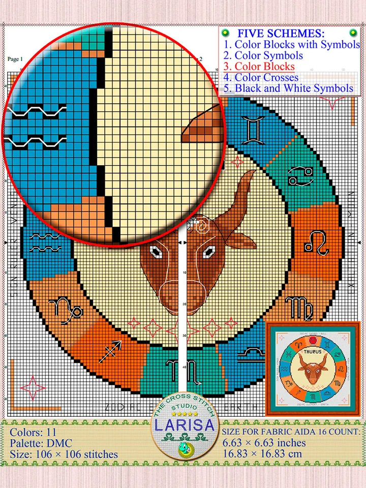 Taurus Cross Stitch Pattern | Taurus Zodiac Sign