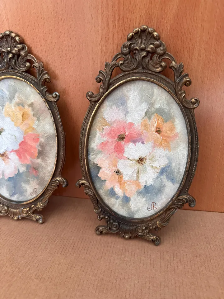 Flowers Original Painting Framed Painting Shabby Chic Painting Roses Wall Art