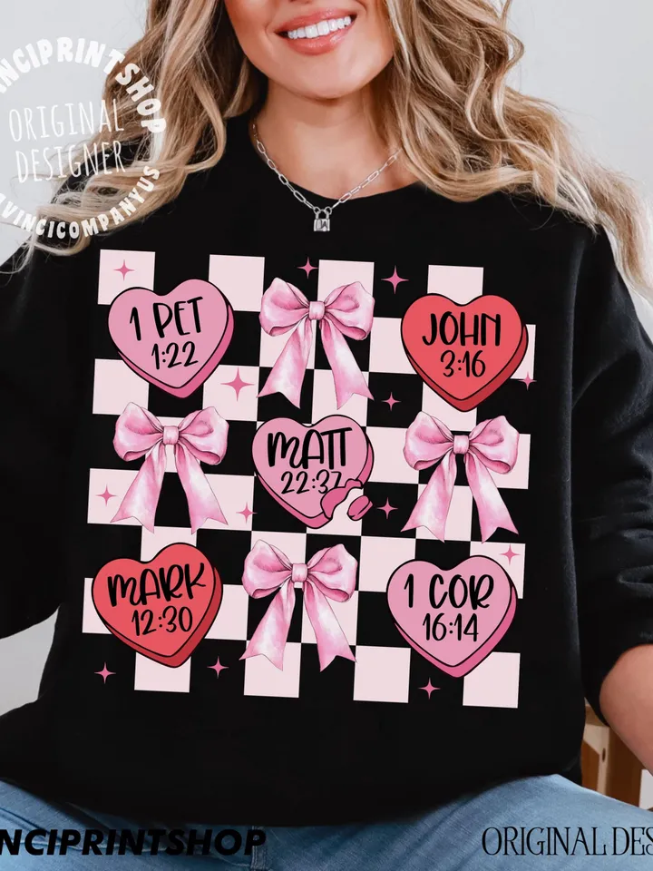 4 Files, Candy Hearts Christian Valentines png, Retro Valentine png, Coquette Bow Valentines png, Valentines Bible Verse, Love png design