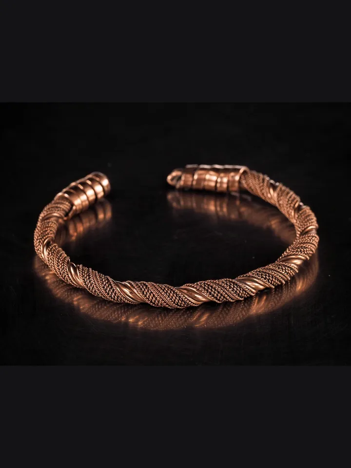Woven copper wire cuff bracelet Antique style handcrafted copper jewelry