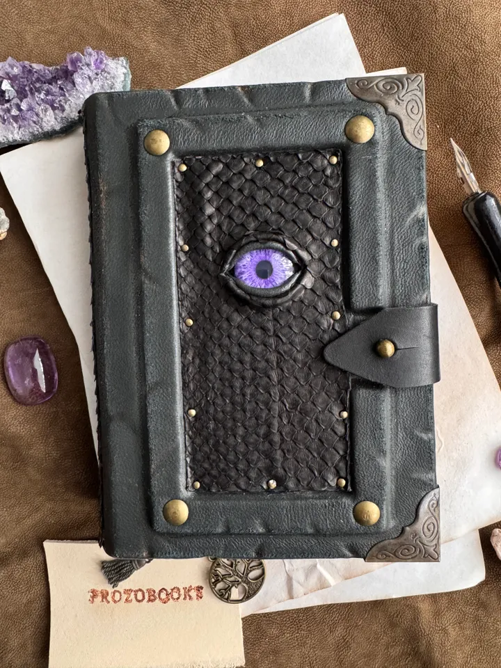 Notebook with an eye made of genuine leather, grimoire, book of shadows.