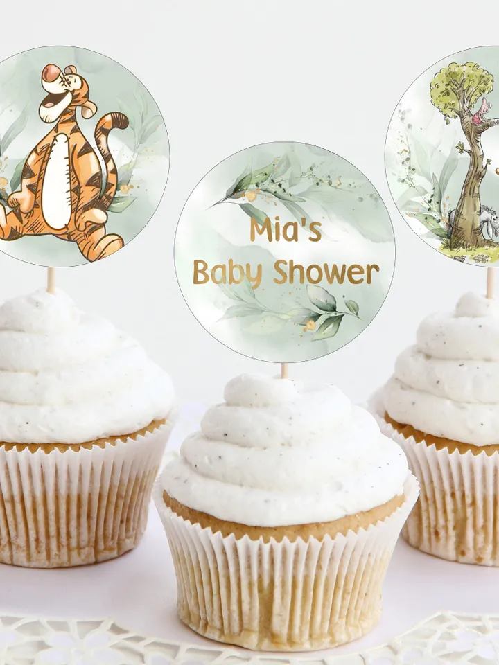 Editable Cupcake Topper Label Winnie the Pooh; Winnie the Pooh Baby Showery; Printable Cupcake Topper; Winnie Pooh Party Decoration; pg123