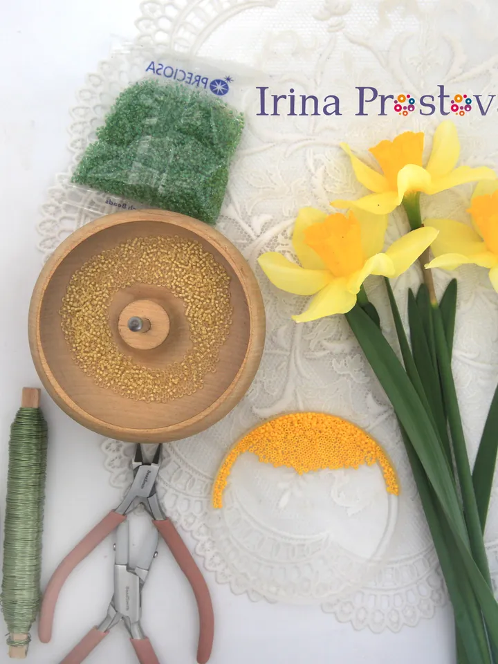 French Beaded Flowers pattern | Beaded Daffodils | Seed bead patterns | Beading tutorial | Digital Download - PDF