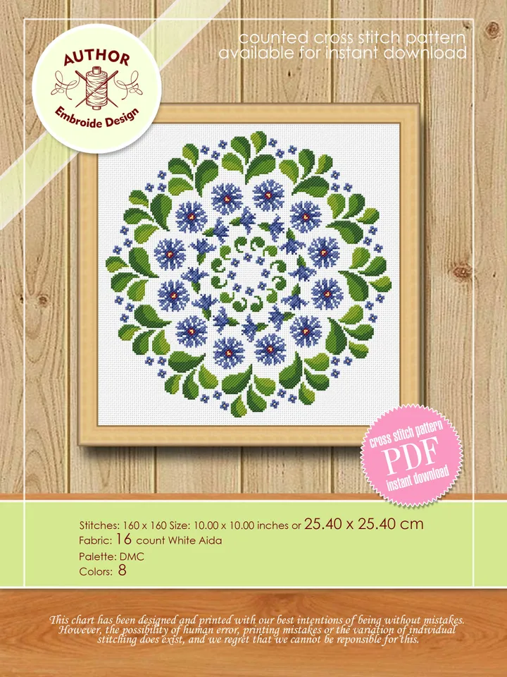 Flower mandala set cross stitch pattern download PDF Mandala pattern digital PDF, Floral cross stitch chart Mandala ornament Home decor #S38