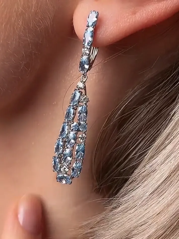 Women's long earrings silver 925 with topaz
