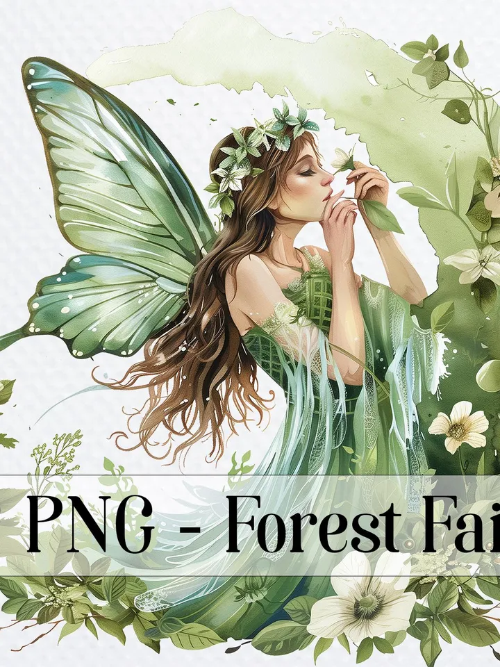 22 Forest Fairy PNG Bundle, Green Fairies Watercolor clipart for sublimation, High Quality PNGs, Digital download, Paper craft, junk journal