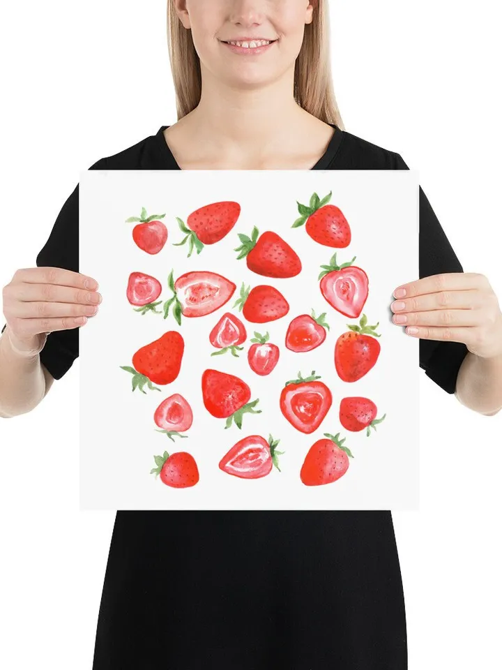 Strawberry Watercolor Painting Wall Art Print, Food Wall Art, Kids Gift, Cute Strawberry, Summer Fruit, Strawberry Pop Art Print, Red Print