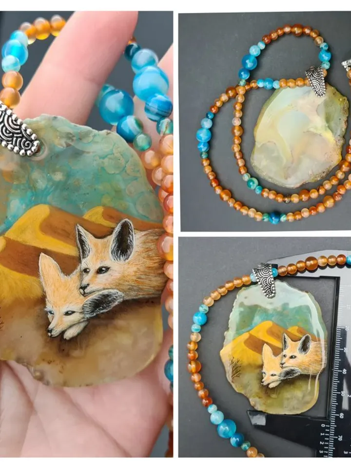 Desert fox fenech necklace with big ears Hand painted jewelry miniature painting