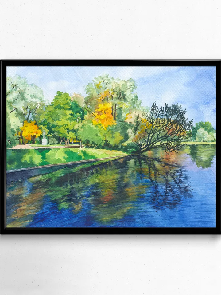 Autumn in the park Watercolor landscape Digital file for printing Poster