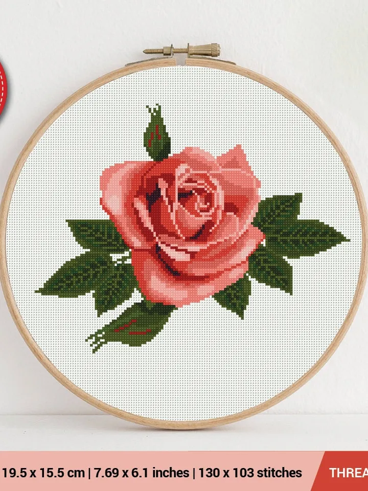 Rose pink Cross stitch pattern | Embroidery Pattern | Instant Download | Embroidery Designs