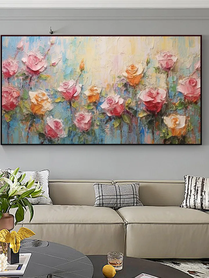 Original Roses Oil Painting On Canvas, Abstract Flowers Painting, Large Wall Art, Pink Roses Decor, Custom Painting,Living room Wall Decor