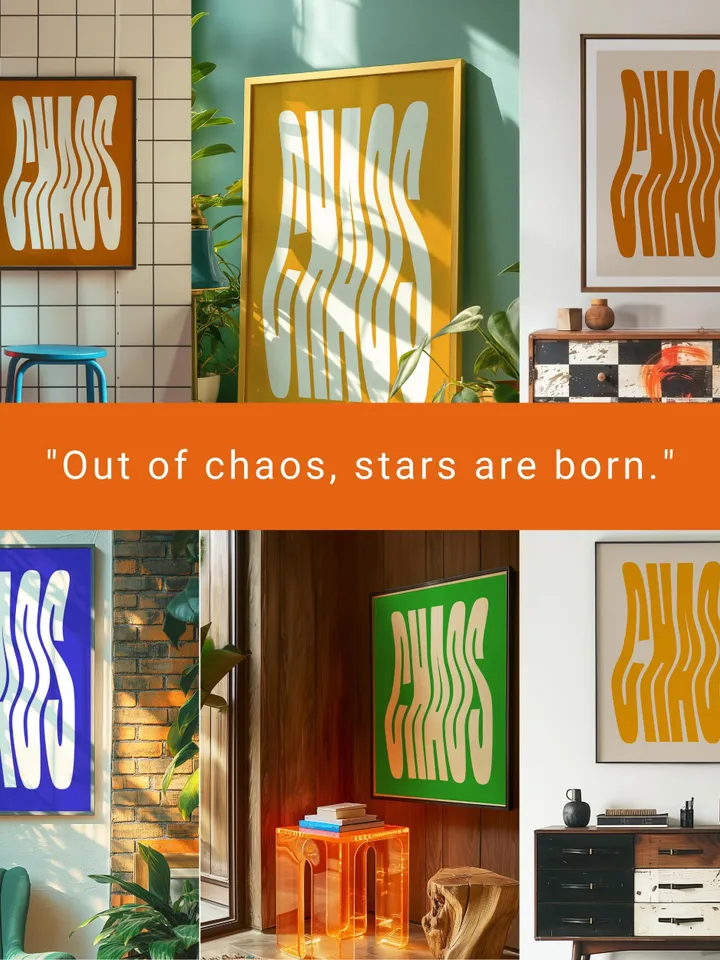 CHAOS Poster Wavy Print Large Printable Aesthetic Room Decor 70s Trendy Multicolor Wall Art Bauhaus Style Poster Retro Typography 15 color