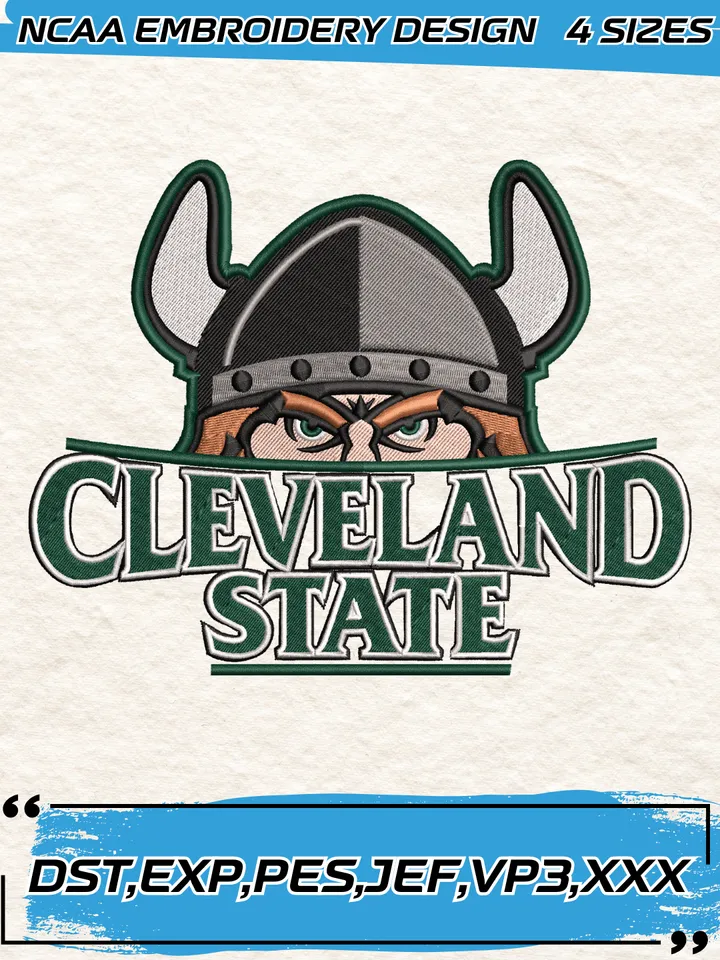 Cleveland State Vikings Embroidery Design,NCAA Logo Embroidery Design,Machine Embroidery Design File,4 Sizes, Digital Download