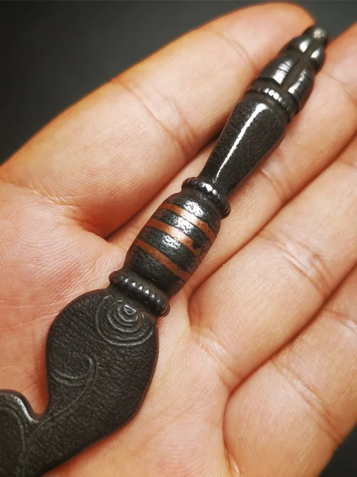 Gandhanra Tibetan Amulet Kila Dagger (Dorje Phurba),Snake Spear,Dharma Ritual Altar Tool,Made of Cold Iron inlaid with Copper