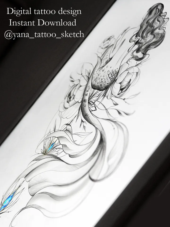 Mermaid Tattoo Design Mermaid Tattoo Stencil Idea Sketch, Instant download PDF, JPG