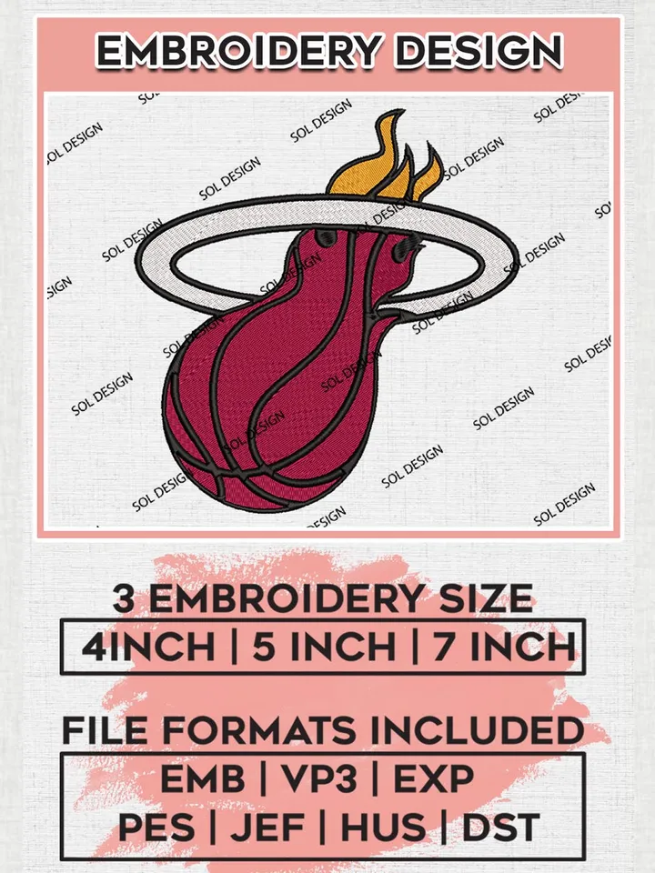 NBA Miami Heat Machine Embroidery Designs, NBA Heat Embroidery Design Files, NBA Logo Machine Embroidery, NBA Embroidery Design, Digital Download