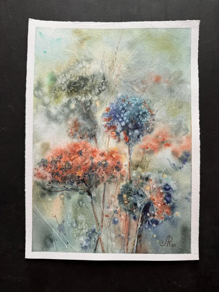 Abstract Original Flowers Painting Watercolor Wildflowers Wall Art