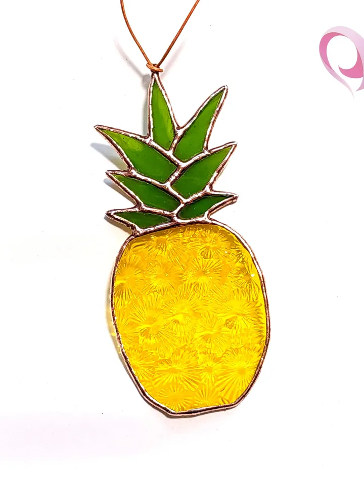 Pineapple Stained Glass Car Charm Suncatcher Rear View Mirror Accessory Fun Golf Cart Gift for Swingers