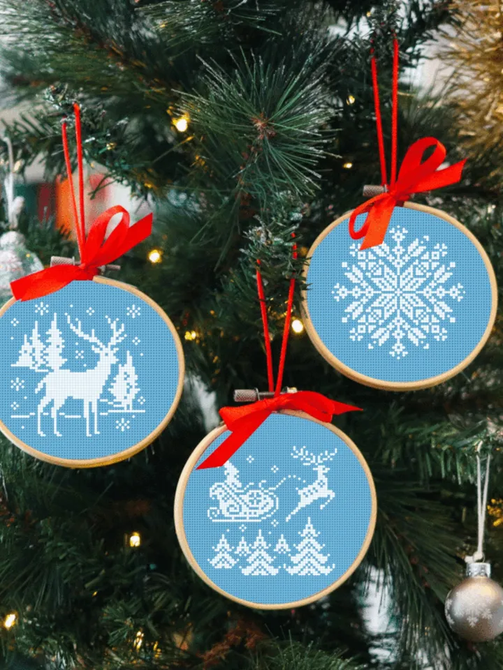 Christmas Bundle Snowflake, Santa Claus, Christmas deer cross stitch pattern, decor, counted, chart, gift DIY, embroidery, instant PDF