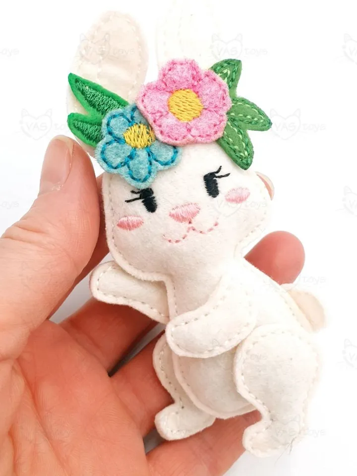 ITH Easter Bunny with Flowers Embroidery Design, Felt Rabbit Soft Toy Pattern Pack, 4x4 Hoop Digital File