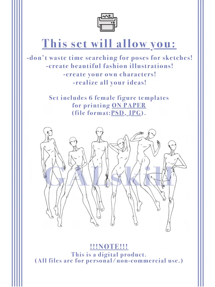 Templates, Body poses of female figure, set "Fashion 3"
