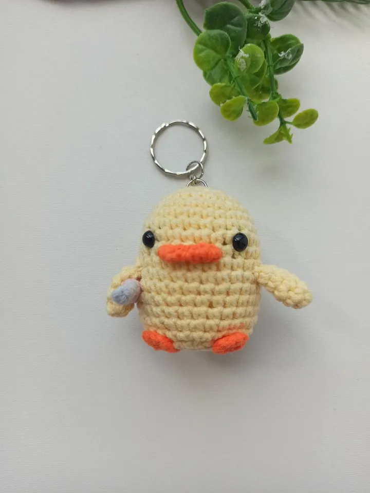 Crochet keychain duckling with a knife,cute bag charm,car accessories for women